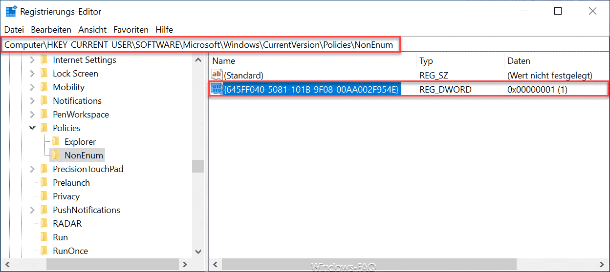 Papierkorb Symbol vom Windows Desktop entfernen per Registry-Key