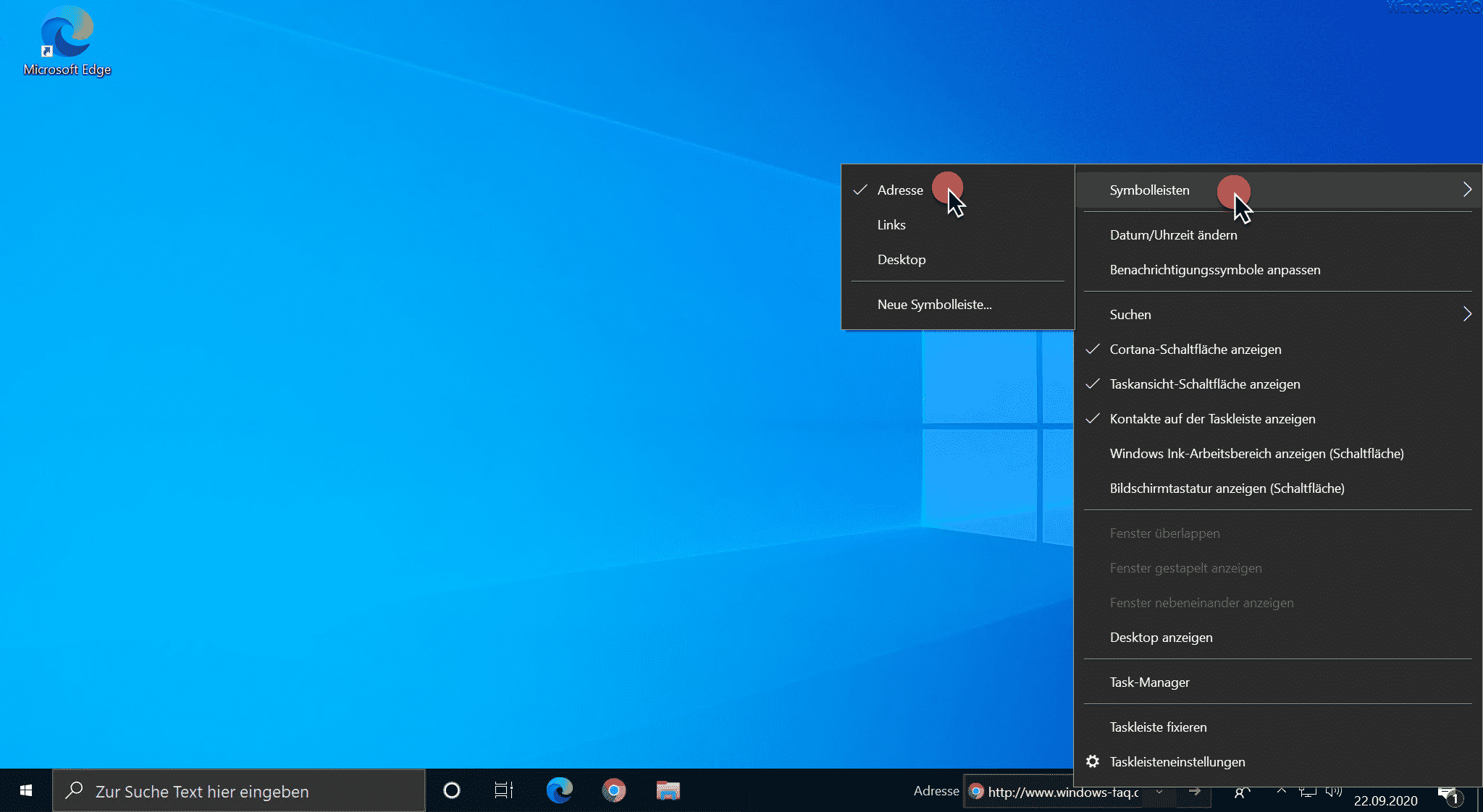 Symbolleisten bei Windows 10 (Adresseingabe)