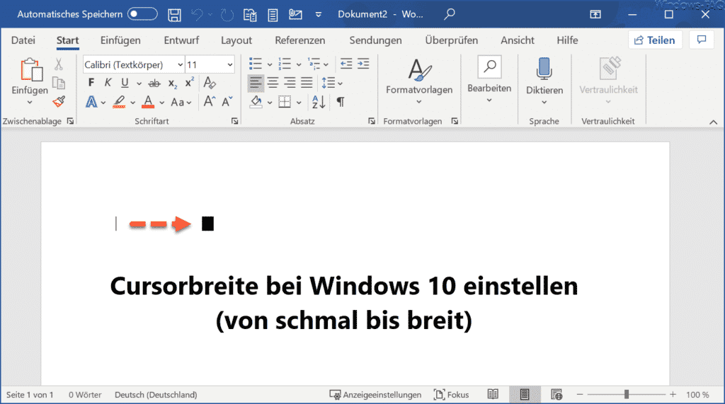 Cursorbreite bei Windows 10 einstellen von schmal bis breit