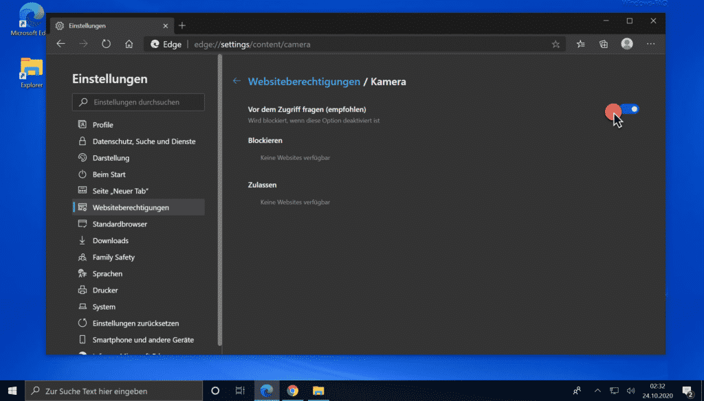 Edge Chromium Zugriff auf Kamera deaktivieren