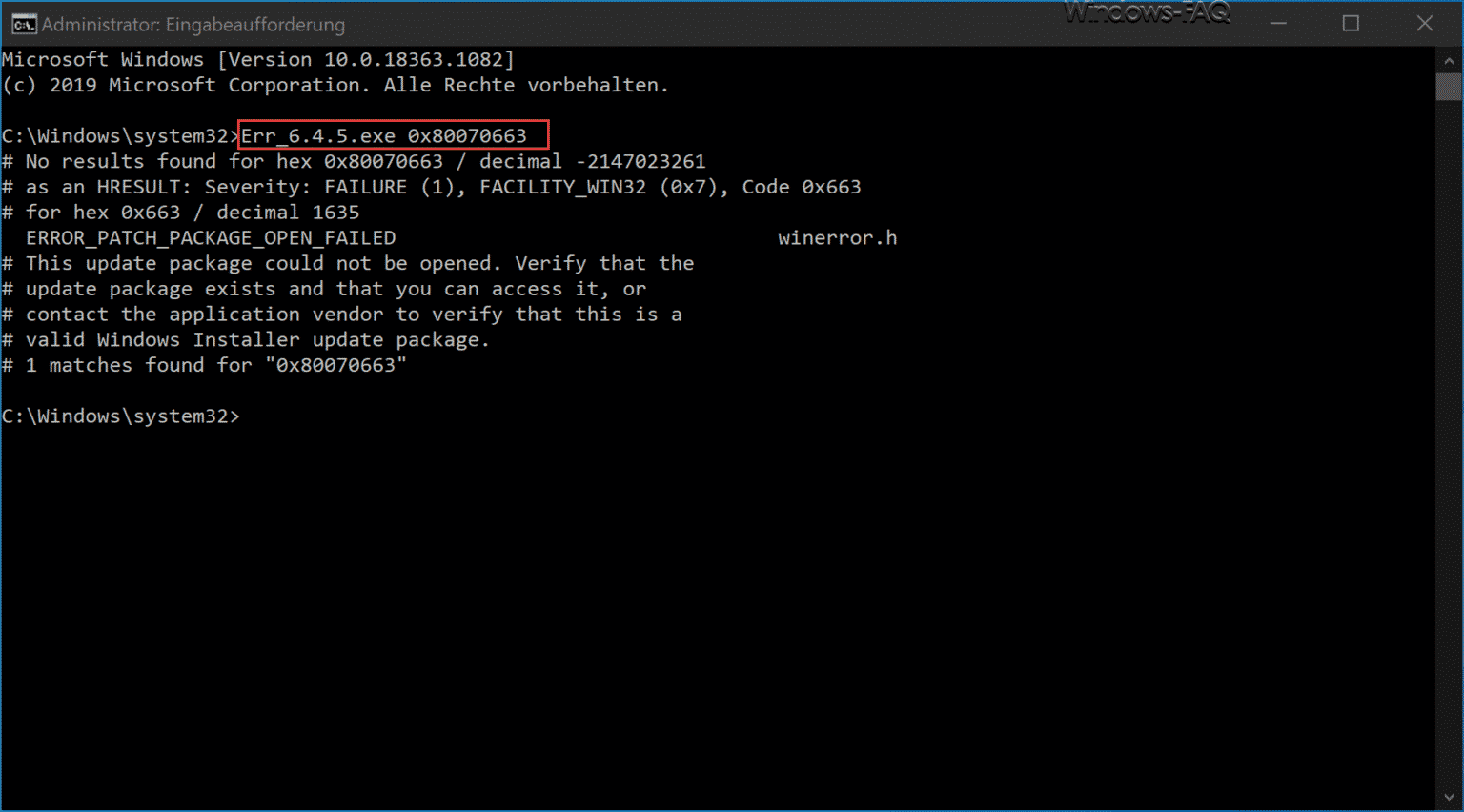 Windows Fehlercodes und 8stellige HexCodes auflösen mit dem Microsoft