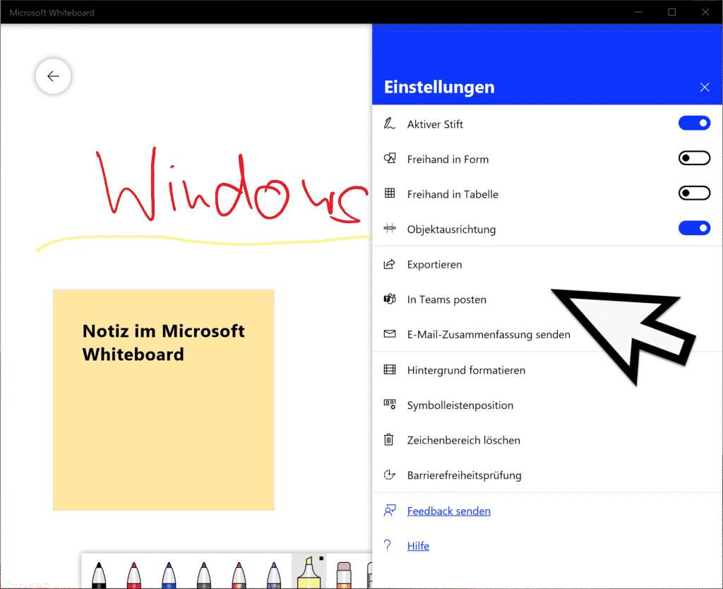 Microsoft Whiteboard Einstellungen