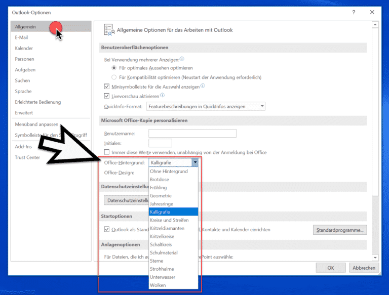 Hintergrund der Office Programme (Word, Excel, Outlook, PowerPoint) ändern