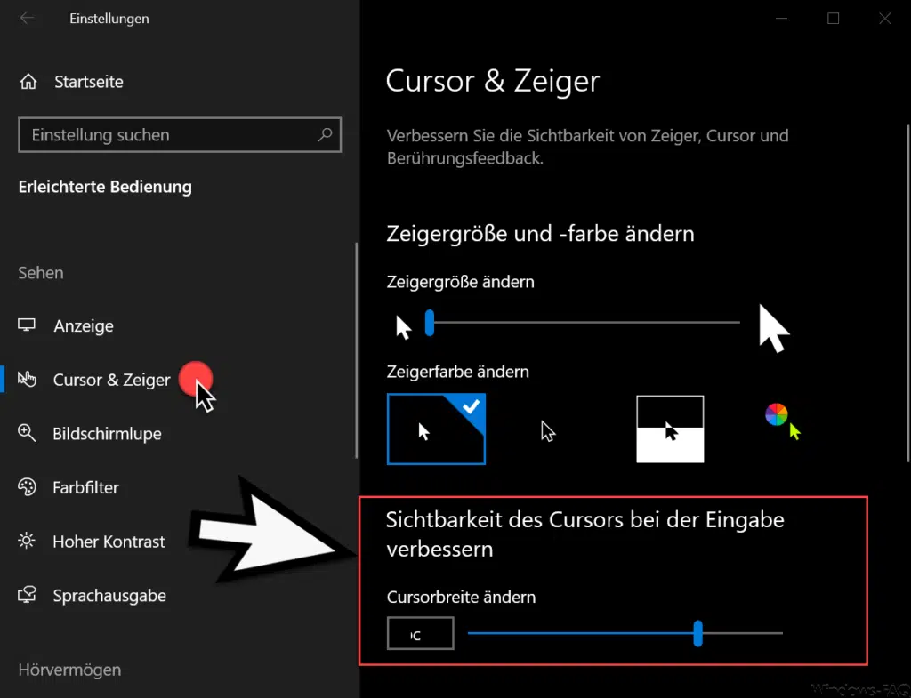 Sichtbarkeit des Cursors bei der Eingabe verbessern