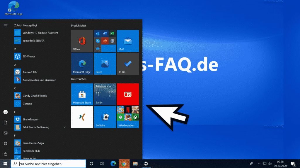 Standard Startmenü Windows 10