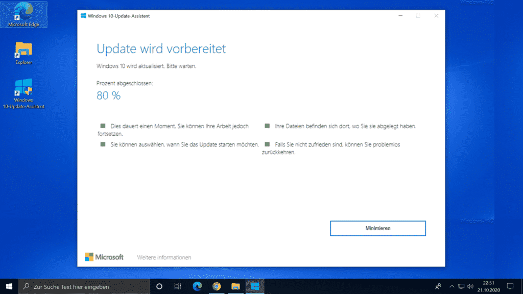Windows 10 20H2 Update wird vorbereitet