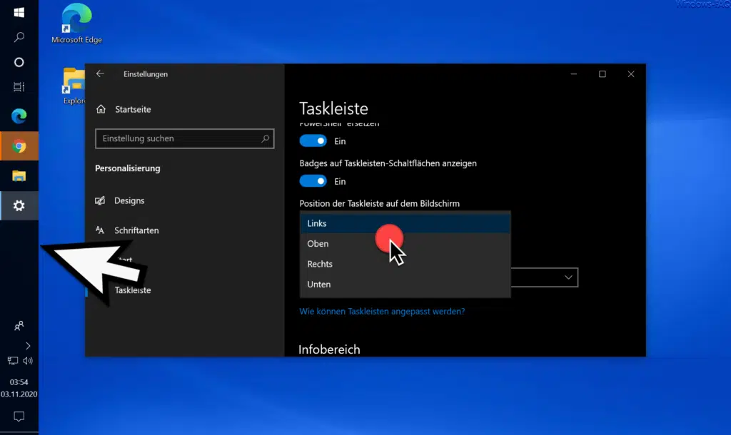 Position der Taskleiste links