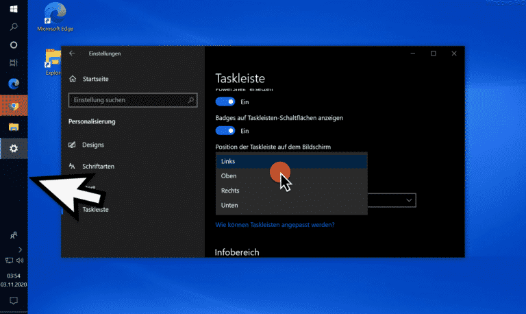Position der Taskleiste festlegen bei Windows 10