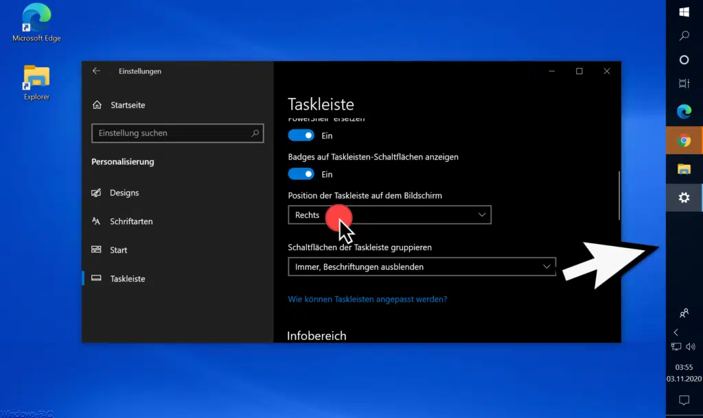 Position der Taskleiste rechts