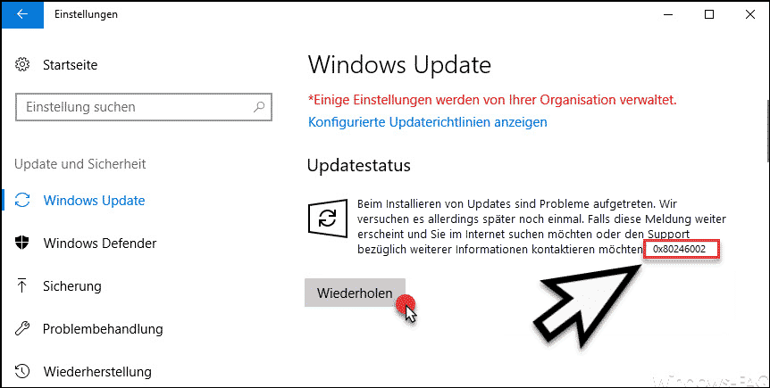Fehlercode 0x80246002 beim Windows Update