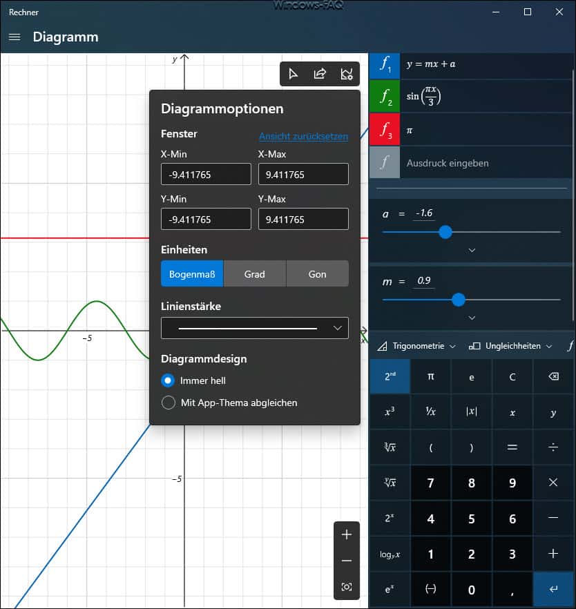 Mathematische Funktionen grafisch im Windows Taschenrechner darstellen