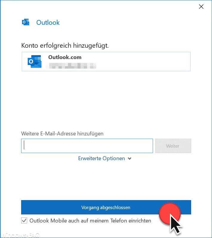 Outlook Konto erfolgreich hinzugefügt