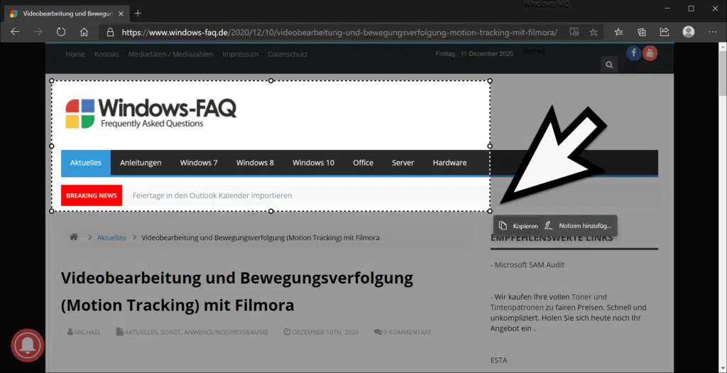 Edge Webaufnahme Ausschnitt