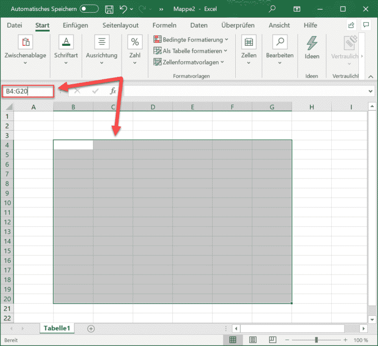 Zellbereiche schnell markieren im Excel