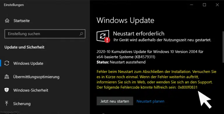 Windows Update Fehlercode 0x800f0831