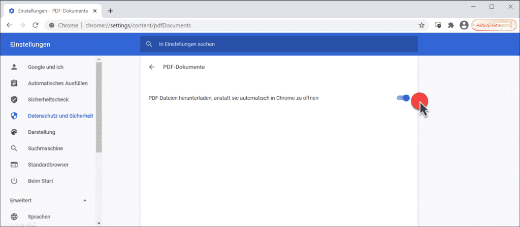 Chrome PDF-Dateien herunterladen, anstatt Sie automatisch in Chrome zu öffnen
