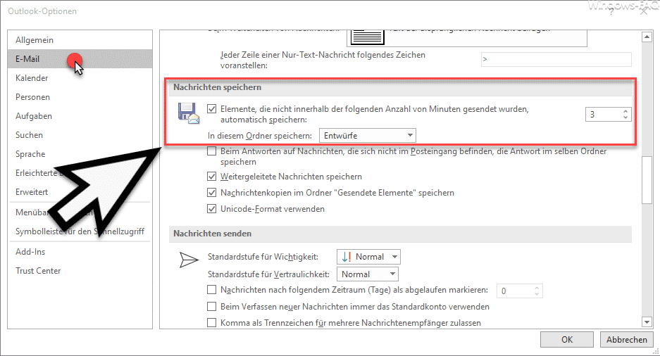 omverwerping Doe het niet Inwoner Angefangene E-Mails im Outlook automatisch nach x Minuten speichern -  Windows FAQ