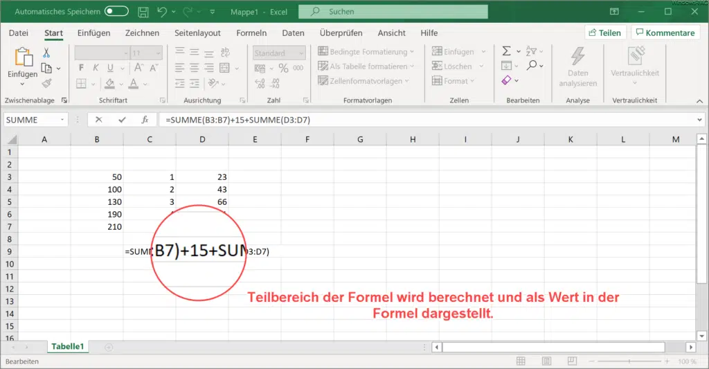 Excel mit F9 Teilergebnis der Formel anzeigen lassen