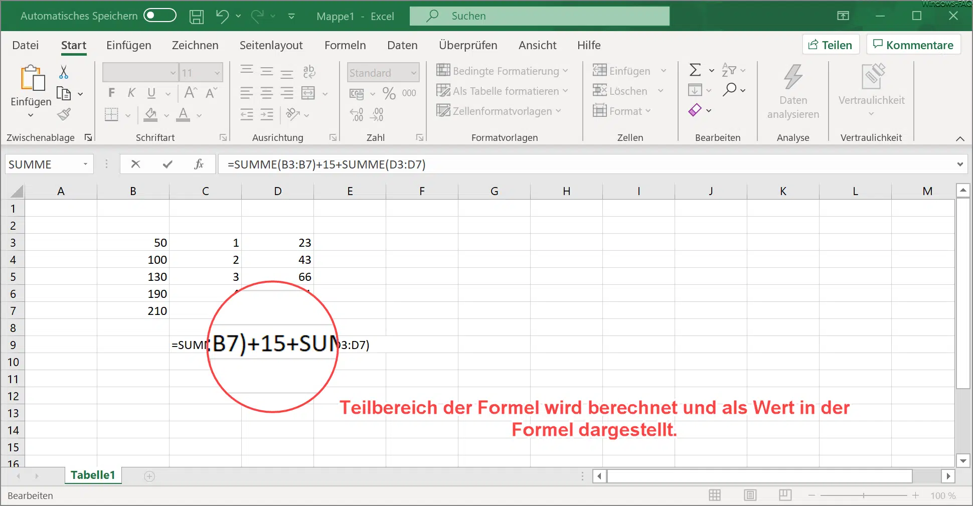 Mit F9 Teilergebnisse in der Excel Formelbearbeitung anzeigen lassen