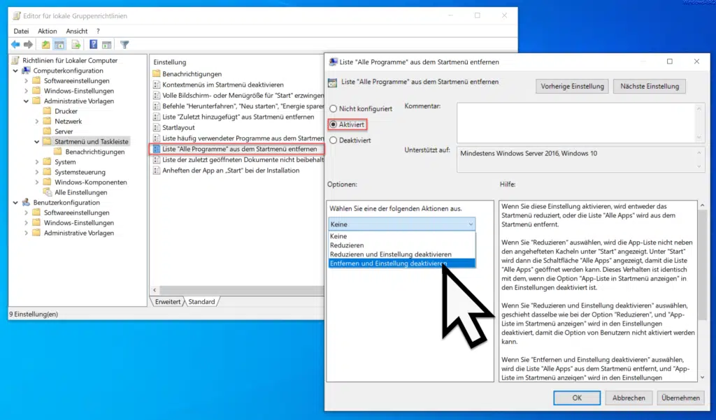 Liste "Alle Programme" aus dem Startmenü entfernen