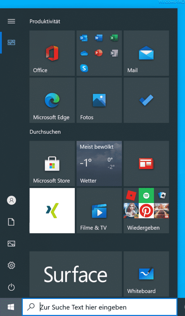 Windows 10 Startmenü ohne alle Programme