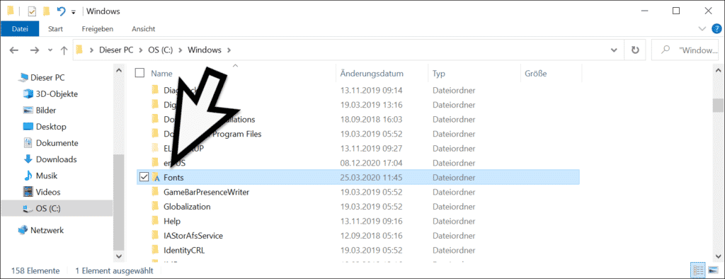Windows Fonts Ordner
