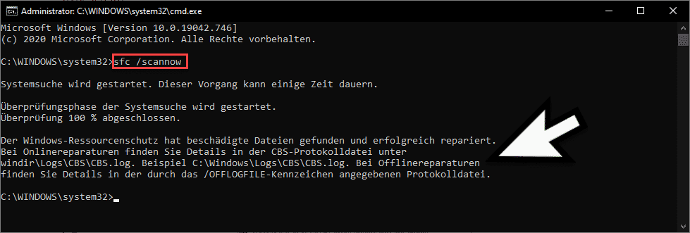 sfc scannow beschädigte Dateien gefunden