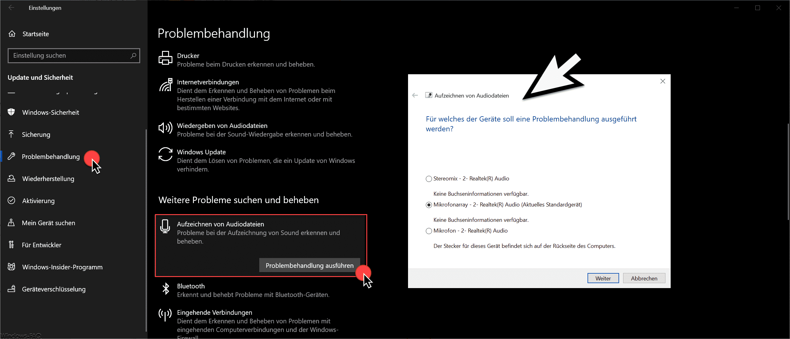 Probleme beim Aufzeichnen von Audiodateien bei Windows 10