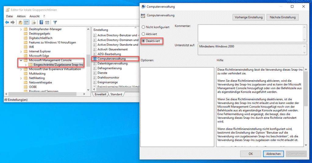 Computerverwaltung deaktiviert