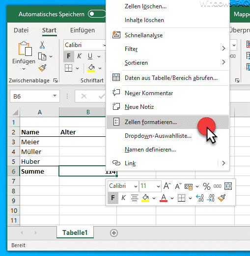 Excel Zellen formatieren