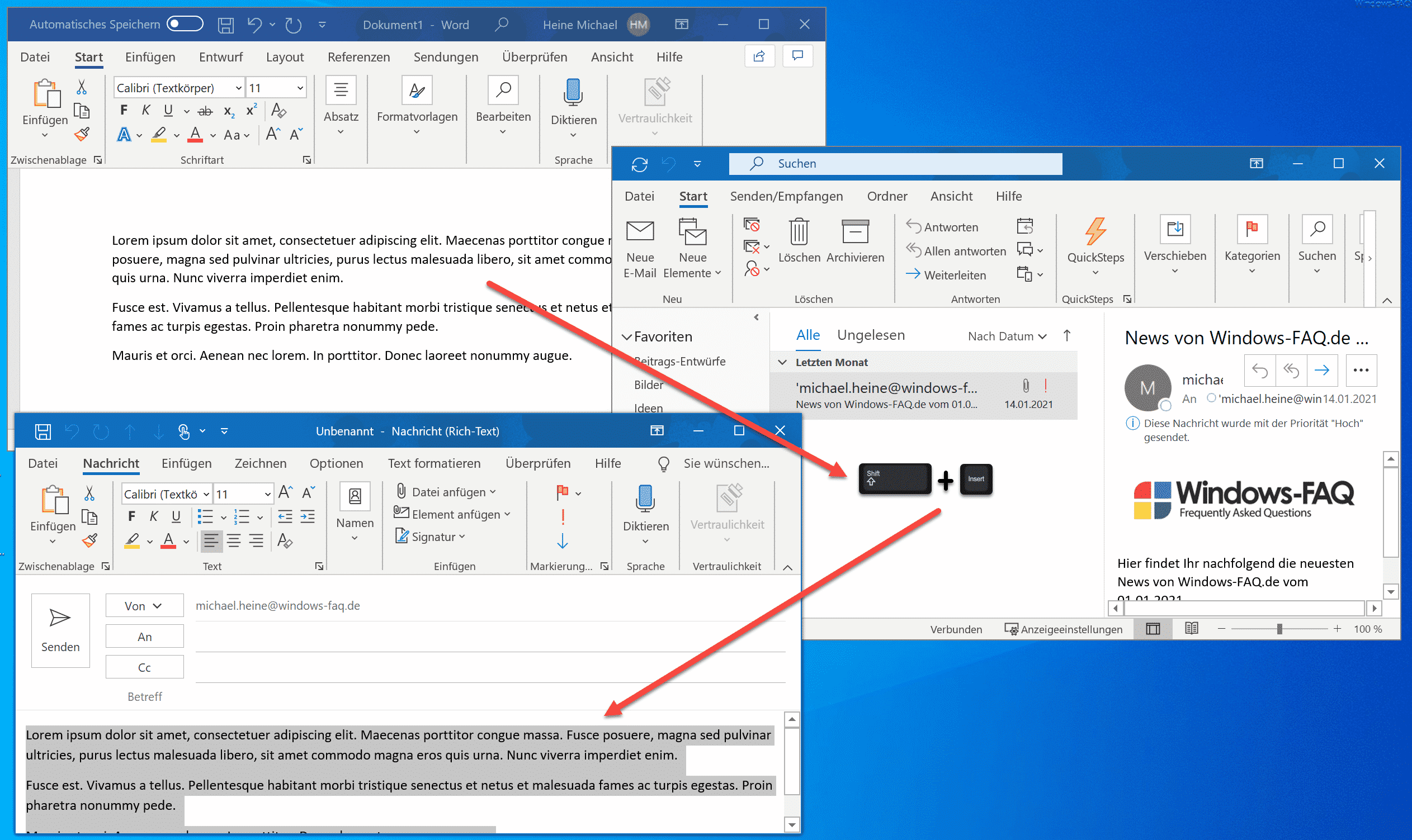 Text markieren und schnell in leere E-Mail kopieren mit Outlook
