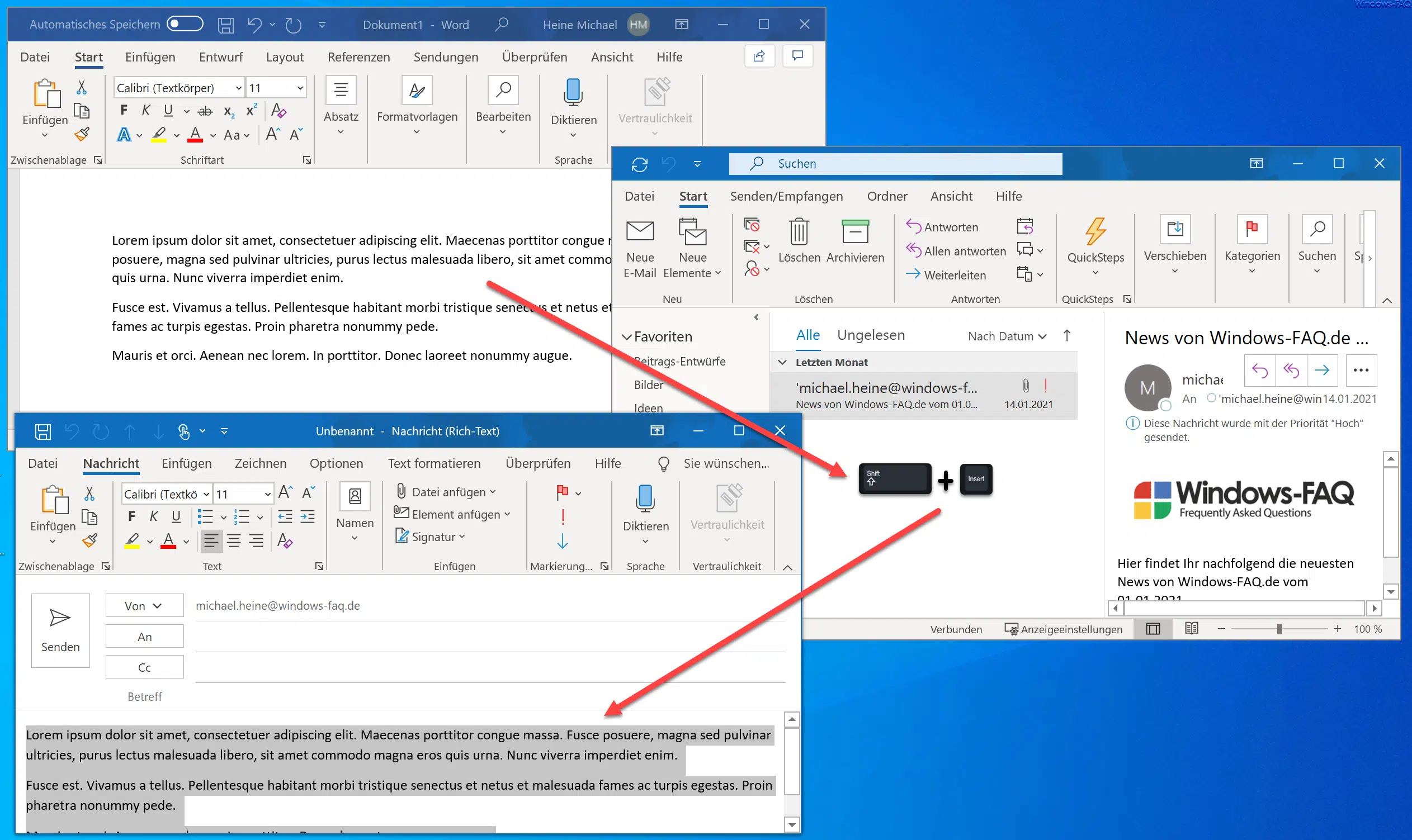 Text markieren und schnell in leere E-Mail kopieren mit Outlook