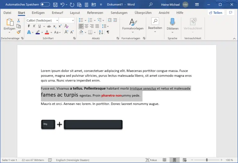 Schriftgröße kleiner oder größer machen per Tastenkombination im Word Windows FAQ