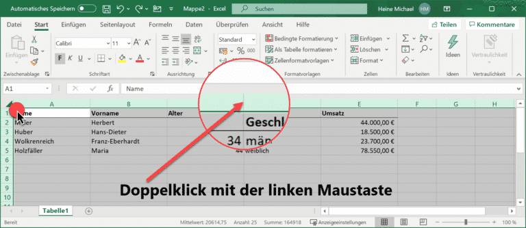 Spaltenbreiten automatisch anpassen lassen im Excel