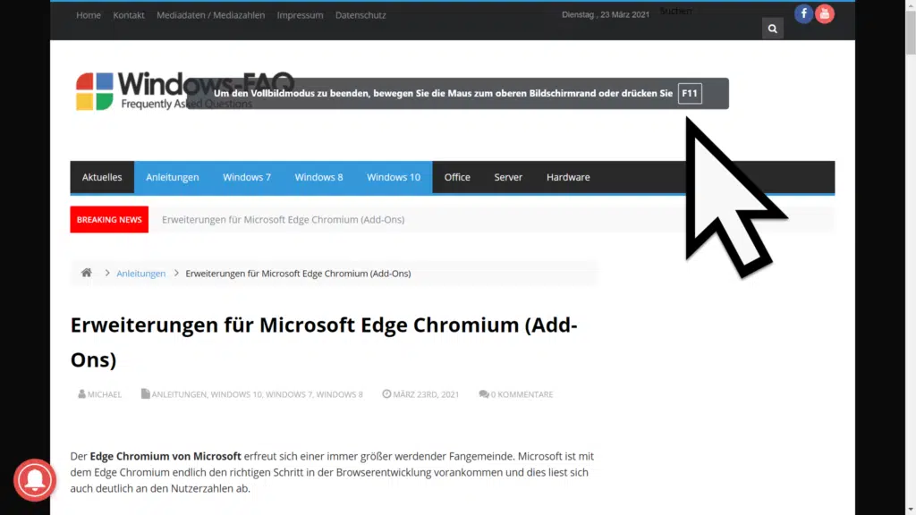 Edge Chromium und Google Chrome im Vollbildmodus