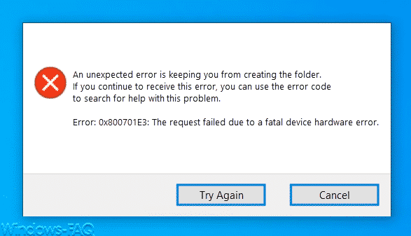 Windows Fehlercode 0x800701e3