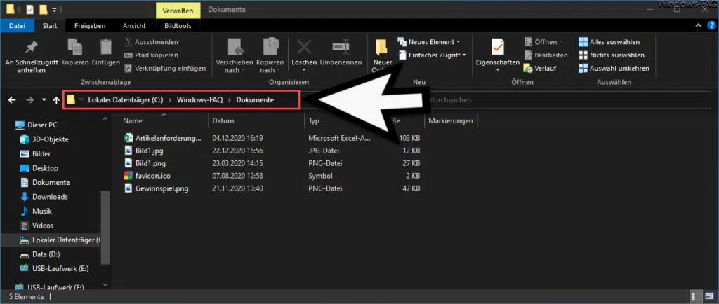 Explorer Pfad geöffnet