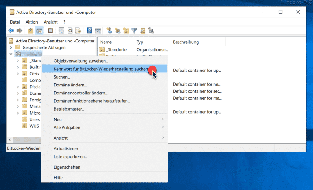 Kennwort für Bitlocker-Wiederherstellung suchen