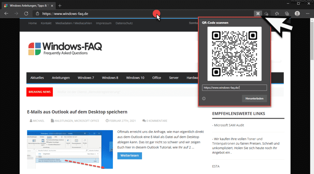 QR-Code von aktueller Webseite erstellen