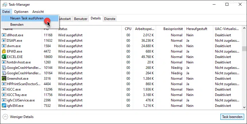 Task-Manager neuen Task ausführen