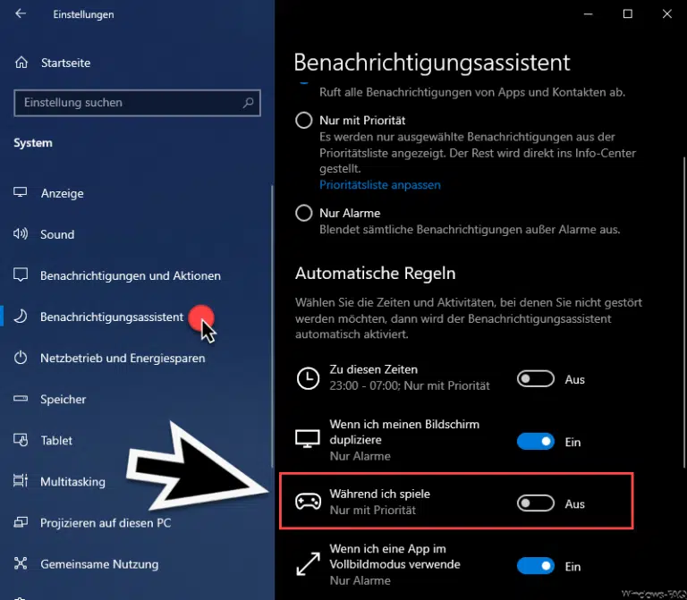 Windows 10 Benachrichtigungen ausschalten beim Spielen