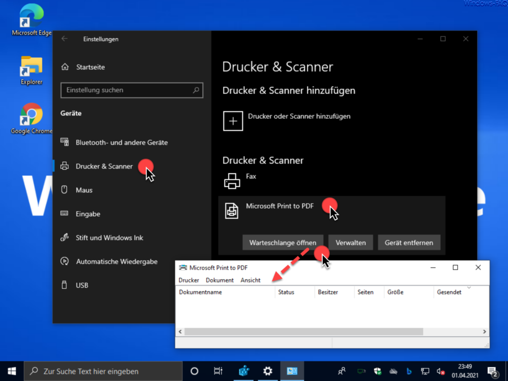 Drucker Warteschlange öffnen Windows 10