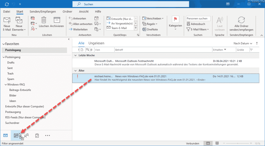 E-Mail auf Kalendersymbol ziehen per Drag&Drop