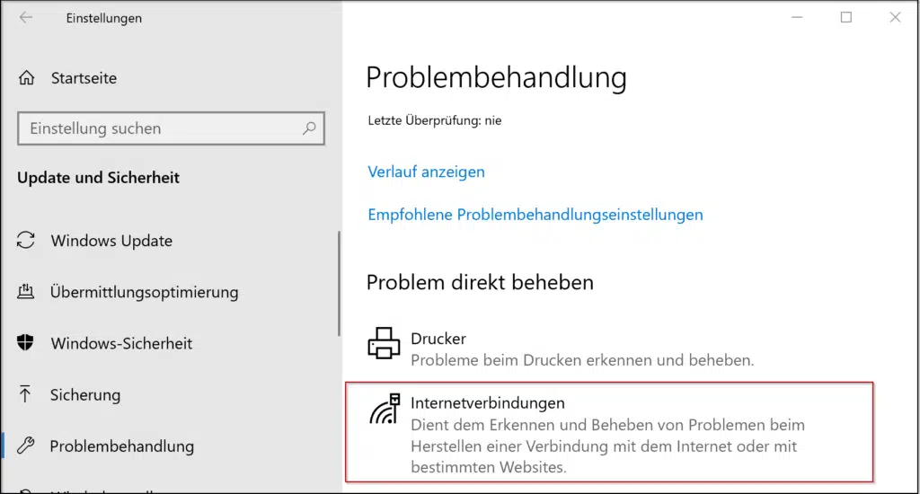 Windows 10 Problembehandlung Internetverbindung