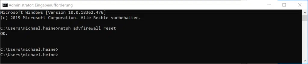 netsh advfirewall reset