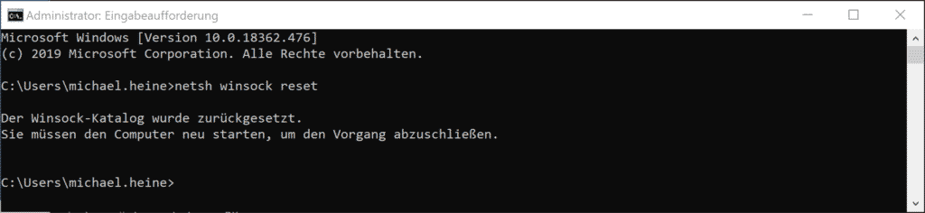 netsh winsock reset