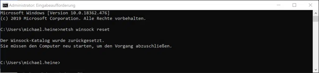 netsh winsock reset