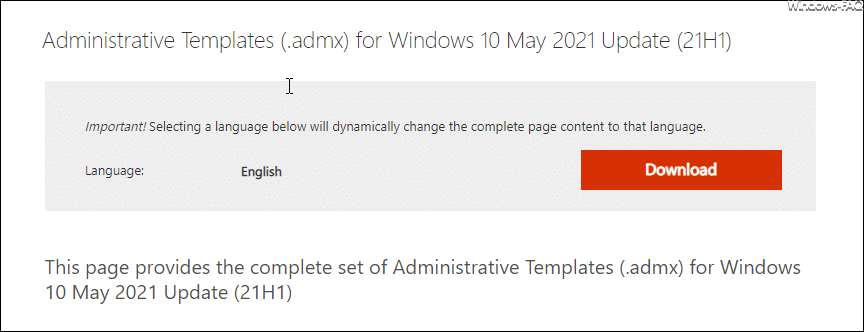 Administrative Templates admx für Windows 10 May 2021 Update 21H1