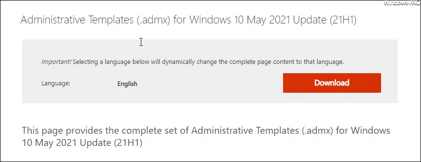 Administrative Templates admx für Windows 10 May 2021 Update 21H1