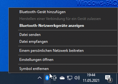 Bluetooth Symbol einblenden in der Windows 10 Taskleiste
